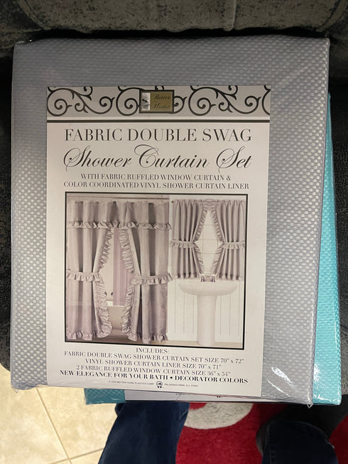Fabric Double Swag Ruffled Shower Curtain Set